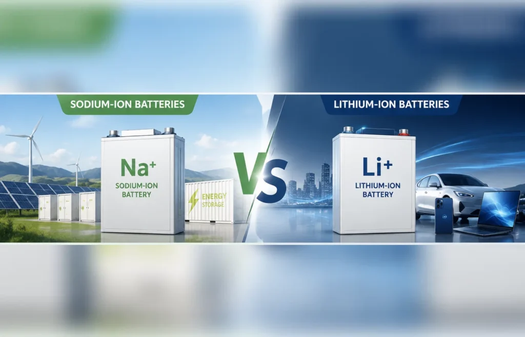 Illustrated comparison of sodium-ion and lithium-ion batteries